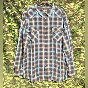 Liberty Blue Plaid Long Sleeve Snap Front Rockabilly Shirt Blue Cowboy Mens 3XLT